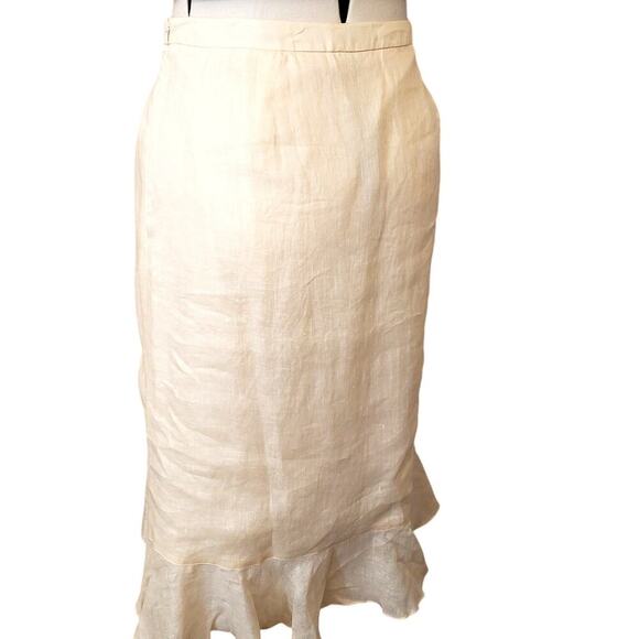 J. Peterman Cream/Beige Linen Mock Wrap Asymmetrical Flirty Skirt | Size 18 - Picture 3 of 7